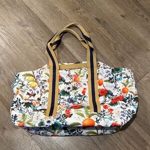 Orlebar Brown Floral Canvas Tote with Orange and Green Accents